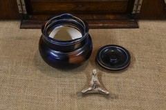 Antique Edwardian Tobacco Pipe Cabinet with Key and Ceramic Tobacco Pot