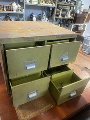 Vintage Vickers Military Green Industrial Metal Drawers With Rust W59 D51 H47 Cm