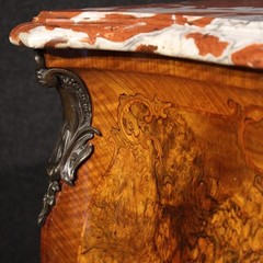 Lombard commode dresser 3 drawers inlaid Louis XV style marble 20th century