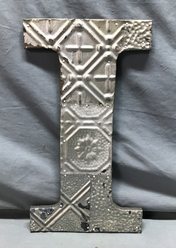Decorative Salvage Tin Ceiling 16″ Patchwork Silver Metal VTG Letter I 219-25B