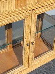 Vintage 1950s Vertically Stacked Bamboo Lowboy Display Cabinet w Two Shelves