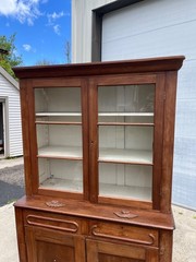 Antique Walnut 2pc Kitchen Hutch Cabinet Stepback Pantry Farmhouse Cupboard