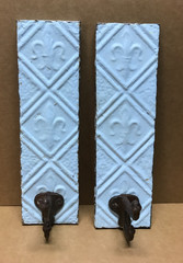 VTG Pair Decorative Tin Ceiling Metal Single Hook Wall Rack Plaque Old 404-26B