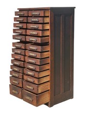 Antique Victorian Oak 26 Drawer Raised Panel Office File Cabinet by Cutler