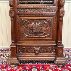 Antique French Renaissance Revival Scholars Bookcase Cabinet Carved Oak 19th C