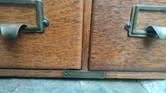 Yauman & Erb 4 Drawer Tiger Oak Card Catalog Brass Pull Dove Tail 15×15.5×11