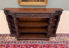 Antique French Renaissance Revival Style Carved Bookcase Bookshelf Oak c.1890s