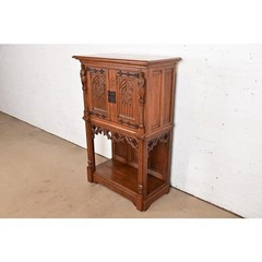 Antique Belgian Gothic Revival Carved Oak Bar Cabinet, Circa 1880s