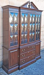 Vintage Old Ethan Allen Birch Wooden Curio Cabinet Hutch Breakfront Bubble Glass