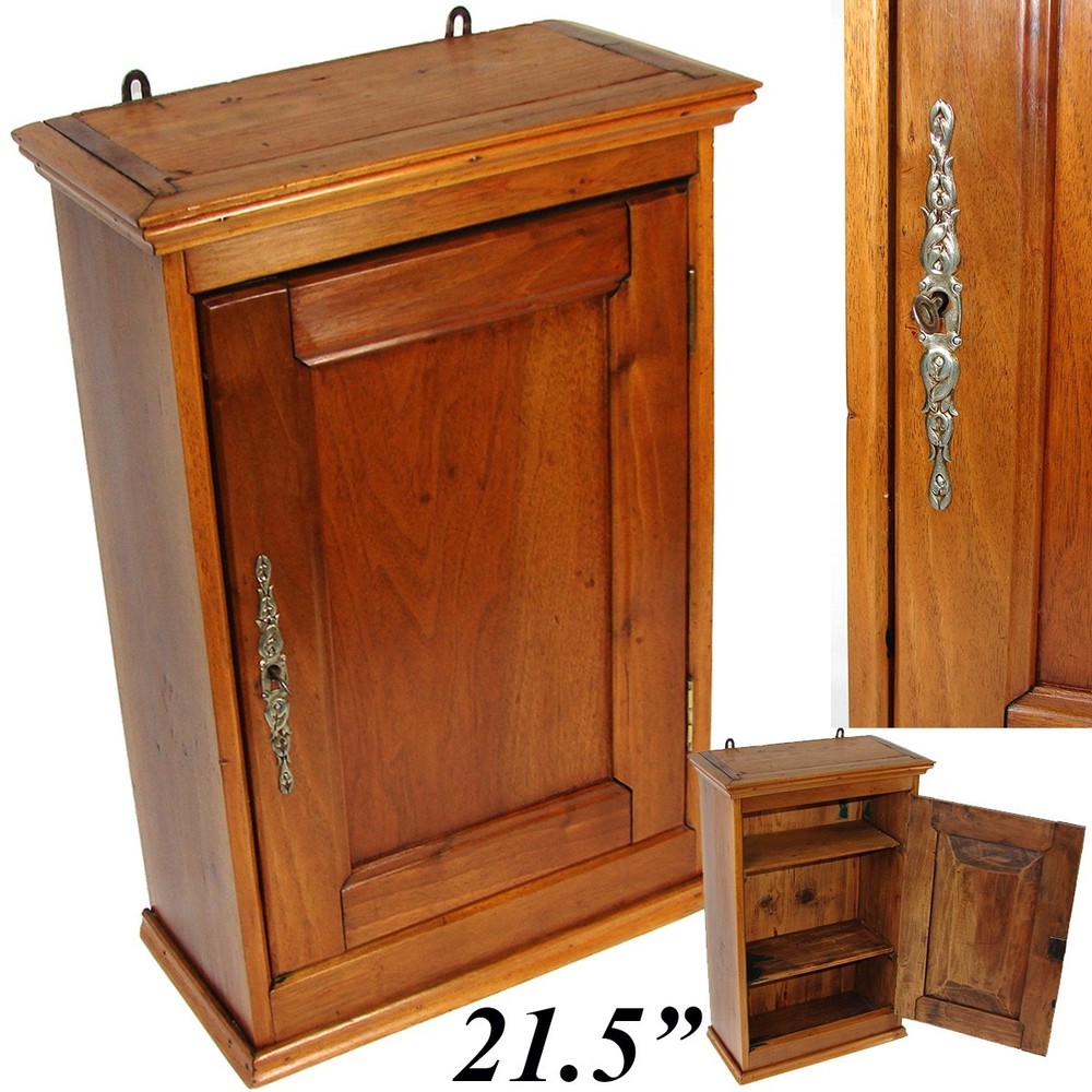 Antique Edwardian Era 21.5″ Miniature Armoire Style Walnut Table or Wall Cabinet