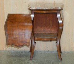 FINE PAIR OF ANTIQUE 1880 ITALIAN MARBLE TOP BOMBE NIGHTSTAND SIDE TABLE CHEST