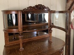 Antique Oak Curved Glass Curio Buffet