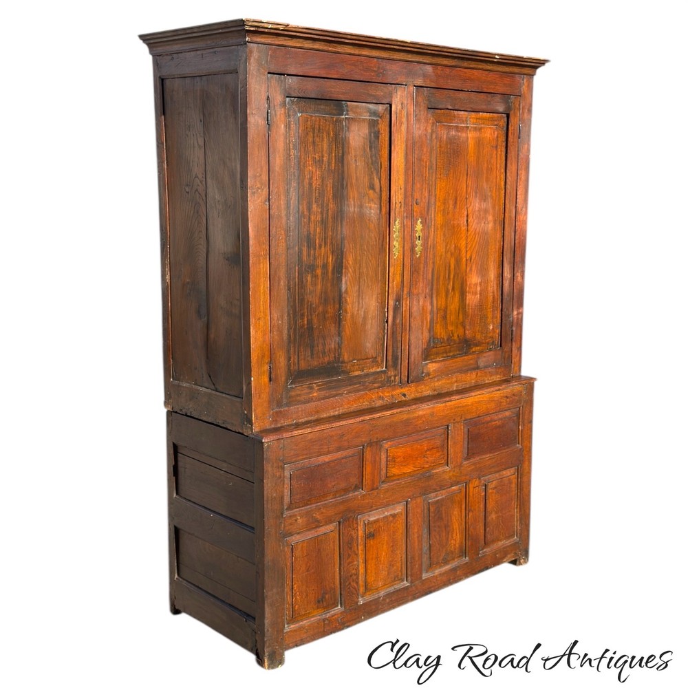Antique Livery cabinet cupboard oak raised panel Pilgrim Period Farm House