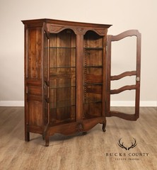 French Country Louis XV Style Vintage Oak China Display Cabinet