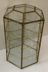 Vintage 13″ Hexagon Glass & Brass Curio Display Cabinet