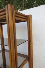 Hollywood Regency Bamboo Rattan Glass Shelving Display Cabinet Bookshelf 5830