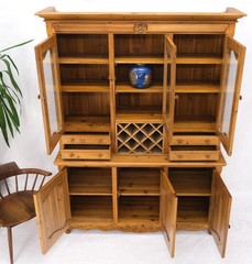 Country French Vintage Wine Rack Two-Piece Pine Step-Back Hutch