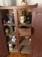 American 1800’s Cupboard Cabinet 2 DOOR 1 inside DRAWER ORIGINAL RED WASH PAINT