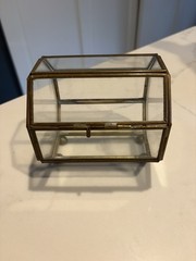 Vintage Octagonal Brass and Glass Display Box Hinged Lid w/ Ball Feet