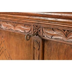 Antique English Jacobean Carved Oak Bar Cabinet, Circa 1920s