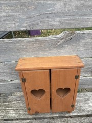 Vintage Wood Wall Mount Cabinet with Heart Cut Outs On Doors Country Farm 🔥