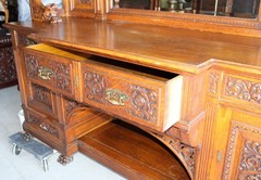 Antique Highly Carved Victorian Oak Sideboard – original finish