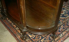 ANTIQUE OAK CURVED GLASS CHINA CUPBOARD W/BALL & CLAW FEET ESTATE AS IS BARGAIN!