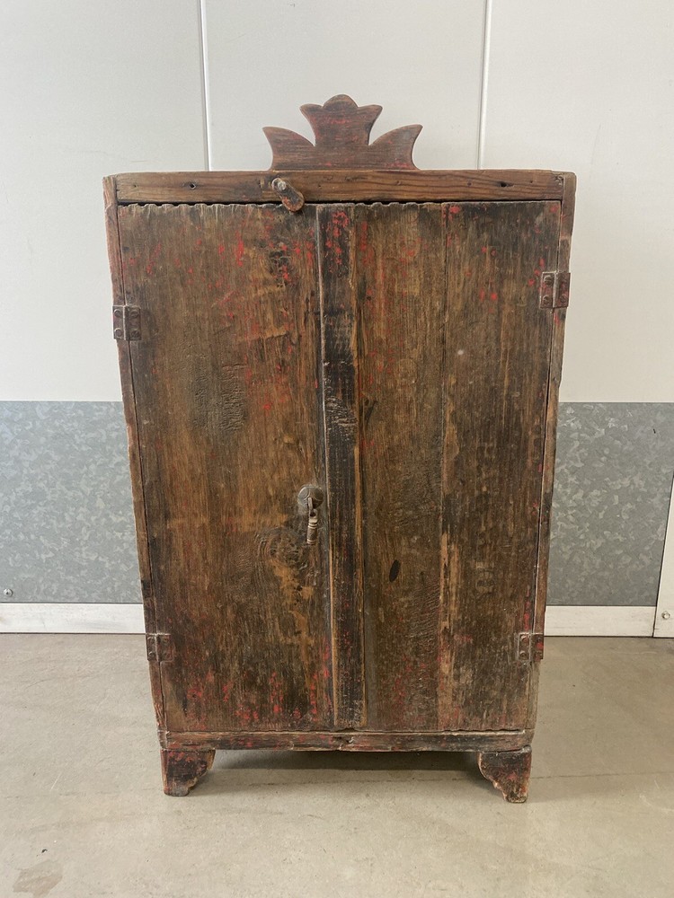 🔥 Antique Old 19th c. American Folk Art Rustic Country Primitive Spice Cabinet