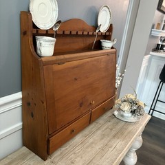 Antique Wood Silverware Wall Storage Cabinet W 2 Drawers Flatware Chest RARE VTG