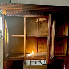 Antique Wood China Cabinet Glass Doors Mirror 4 Doors 2 Drawers 3 Shelves Brown