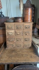 Antique Old Primitive Wood 12 Drawer Apothecary Spice Storage Cabinet 16″