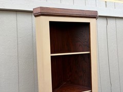 67870 Tall Rustic Corner Cabinet with Dual Tone Finish and Shelves