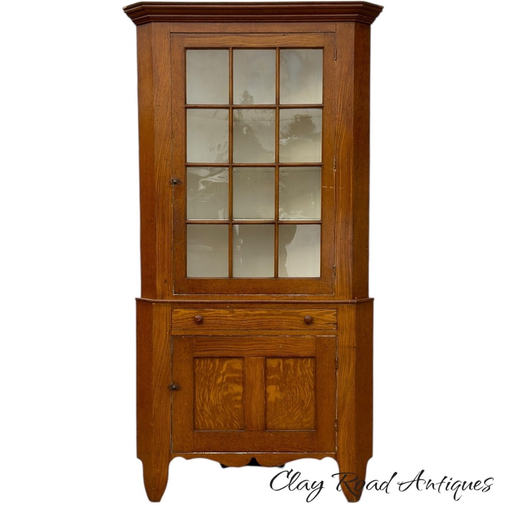Antique Farm house Paint decorated folk corner cupboard PA 1850s country clean
