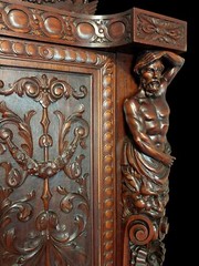 ANTIQUE FINEST MAGNIFICENT R. J. HORNER RENAISSANCE FIGURAL BOOKCASE CABINET