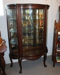 Antique Oak Serpentine Glass Curio China Cabinet