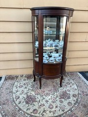 65301 Vintage Bow Front Curio Cabinet with Inlaid Mahogany Design