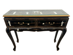 Vintage Sofa Table Console Chinoiserie Mother of Pearl applique Asian style