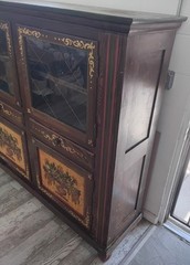 Antique German Hand Made & Painted Shrunk Bar Cupboard Hutch w/ Original Key
