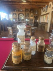 Solid Wood Antique Apothecary Cabinet Box Portable Medicine Chest Glass Bottles