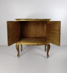 Florentine Wood Nightstand End Table Hall Cabinet White Gold Gilded Italian Hol