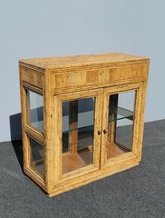 Vintage 1950s Vertically Stacked Bamboo Lowboy Display Cabinet w Two Shelves