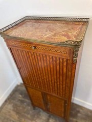 Exquisite Louis XVI-Style Marquetry Cabinet with Brass Gallery and Marble Top