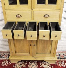 Antique Style Country French Bevel Glass Solid Wood Stripped Kitchen Cabinet