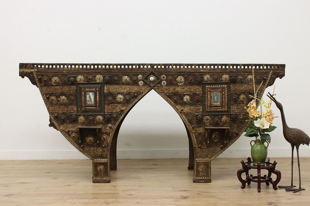 Indian Antique Carved & Painted Giant 9′ Granary Cabinet #52037