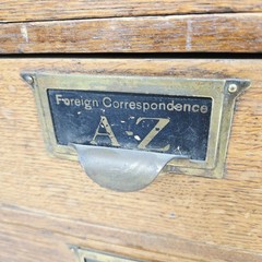 Antique Globe Wernicke Interlocking Desktop File, Brass Label Drawer Pull 1800s