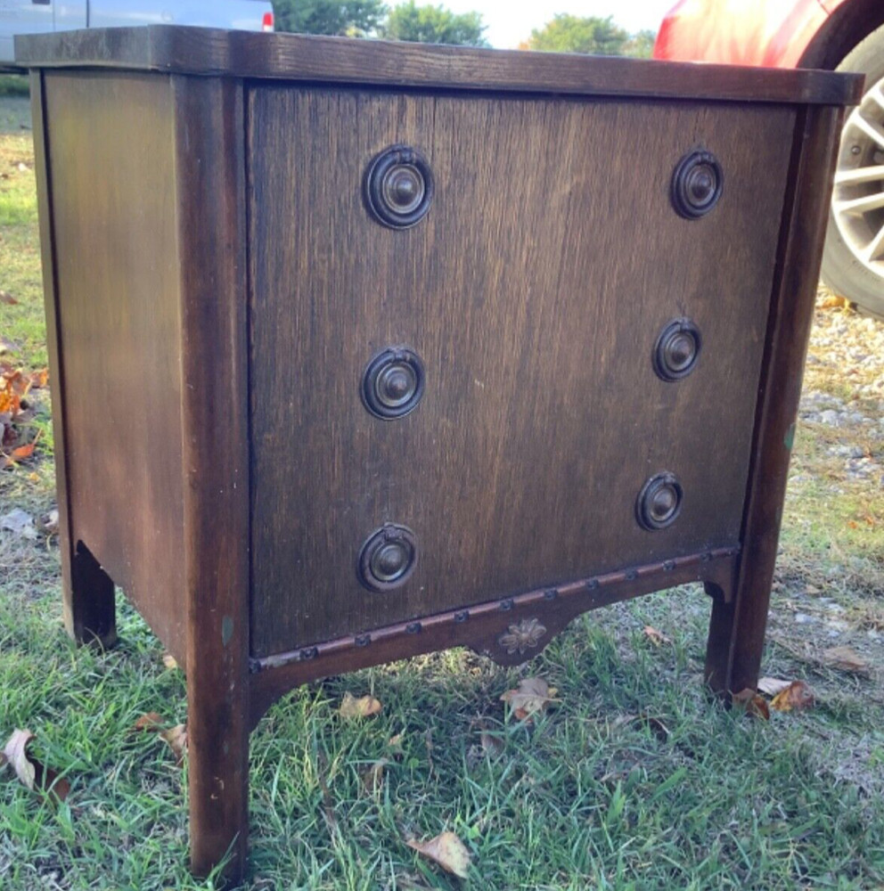 Vintage Antique oak Sewing Cabinet chest Stand Table storage
