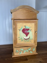 Vintage Wood Counter Top or Hanging Cabinet Hand Painted Apple Pear Fruit Vines