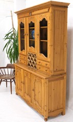 Country French Vintage Wine Rack Two-Piece Pine Step-Back Hutch