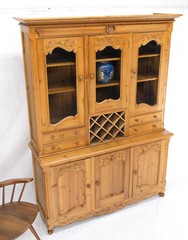 Country French Vintage Wine Rack Two-Piece Pine Step-Back Hutch