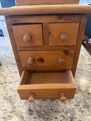 VTG Pine Wood Tabletop Apothecary Cabinet Or Doll Chest Of Drawers Cottagecore